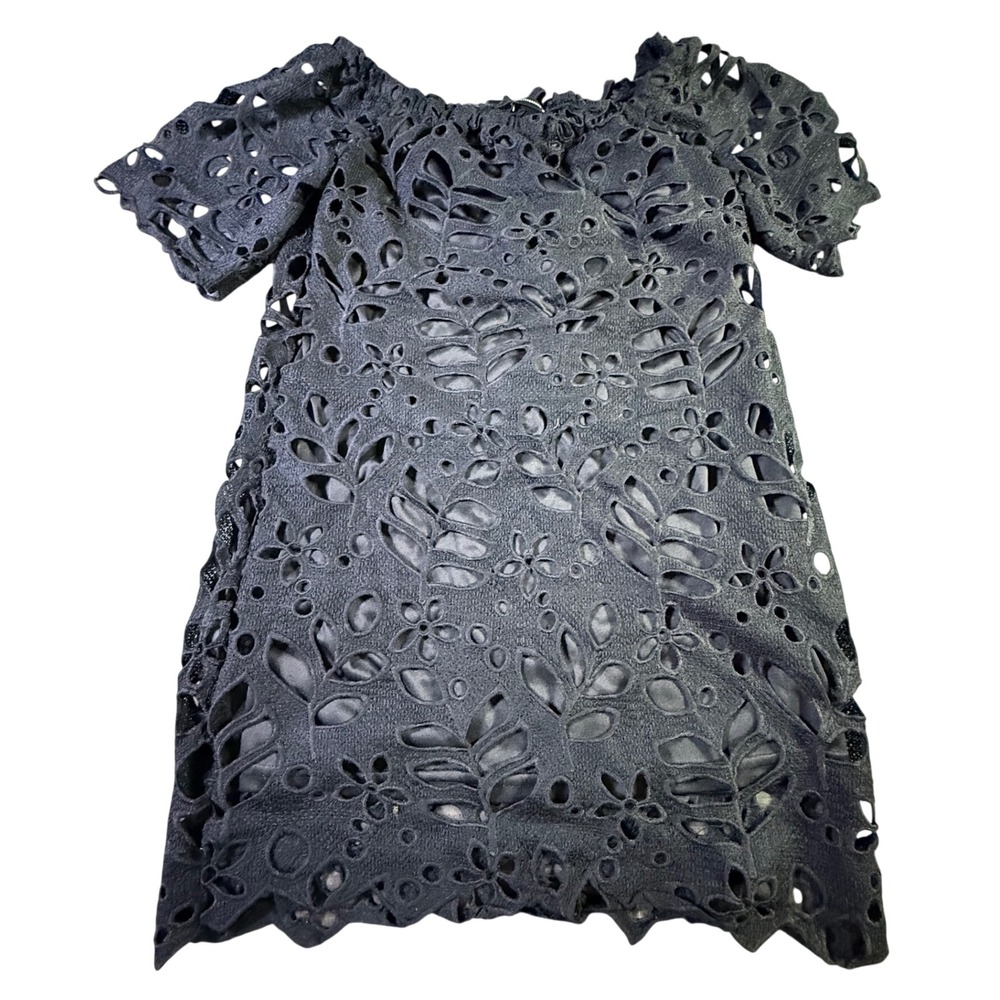 PrettyGarden Black Eyelet Lace Off Shoulder Short Sleeve Blouse Top Medium NWT